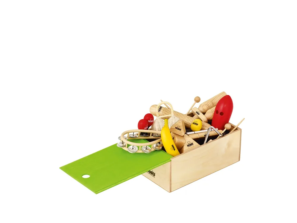 Geprüft NINO Percussion Set, 15-teilig mit Holzbox NINOSET515-WB