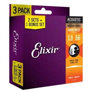 Elixir NanoWeb Acoustic Guitar Phosphor Bronze Medium 013-056 2 Sets + 1 Bonus Set Sofort Bestellen