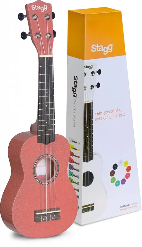 Stagg US-Lips Sopran Ukulele hellrot mit Tasche Preis Gesenkt