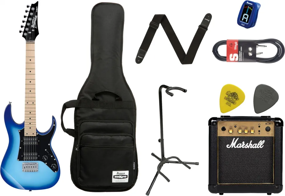 Echt Ibanez GRGM 21 M MINI Blue Burst Starterset