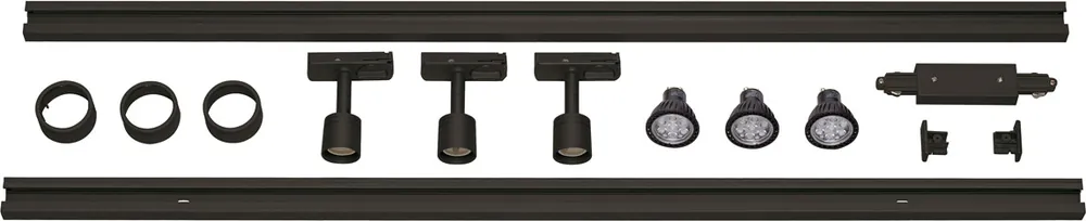 Billig 1-Phasen Hochvolt-Set, schwarz, 2x1m, inkl. 3xPURI und LED Leuchtmittel