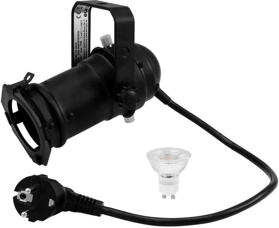 EUROLITE Set PAR-16 Spot GU-10 schwarz + GU-10 230V LED SMD 7W 3000K Saisonangebot