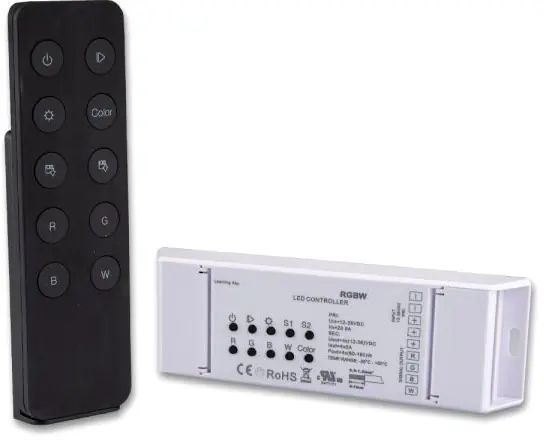ISOLED RGB+W PWM-Controller mit Nah- u. Fernbedienung, 2 Szenen-Speicher, 4 Kanal, 12-36V, 4x5A Echt