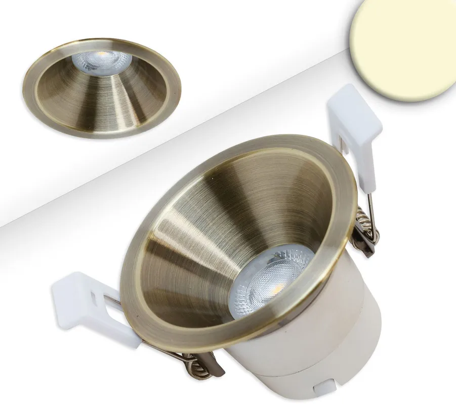 ISOLED LED Einbaustrahler BACK60-68, messing geb., rund, 5W, CRI90, 3000K, rückversetzt, UGR Super-Preis