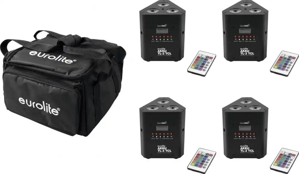 Neu EUROLITE Set 4x AKKU TL-3 QuickDMX + Soft-Bag