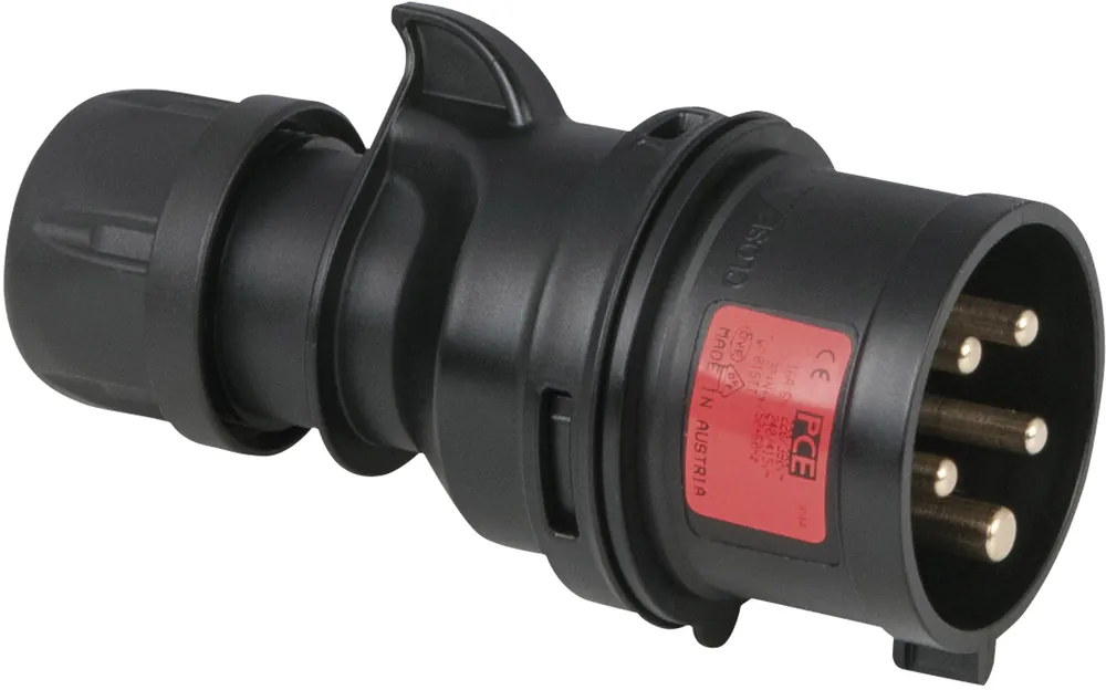 PCE CEE 16 A/400 V 5-poliger Stecker, schwarz – Turbo-Klemme – schraubenlos Must-Have