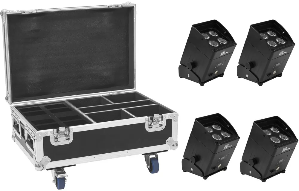 Super-Preis EUROLITE Set 4x AKKU IP UP-4 Plus HCL Spot WDMX + Case