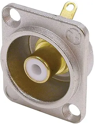 Neutrik NF2D-9 Cinch (RCA) Einbaubuchse im vernickeltem D-Gehäuse mit weiß Direktkauf