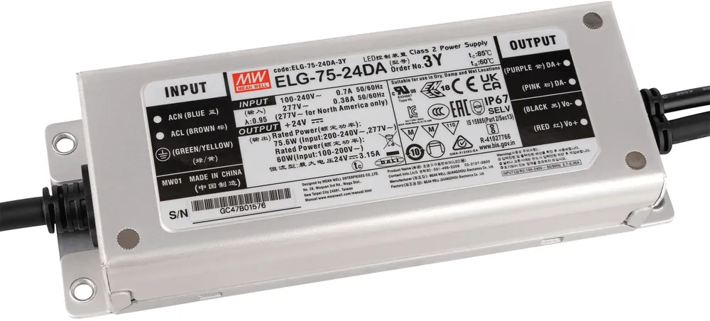 Sonderangebot LED-Netzteil IP67 75 W/24 V Dali Meanwell ELG-75-V-24DA 3Y