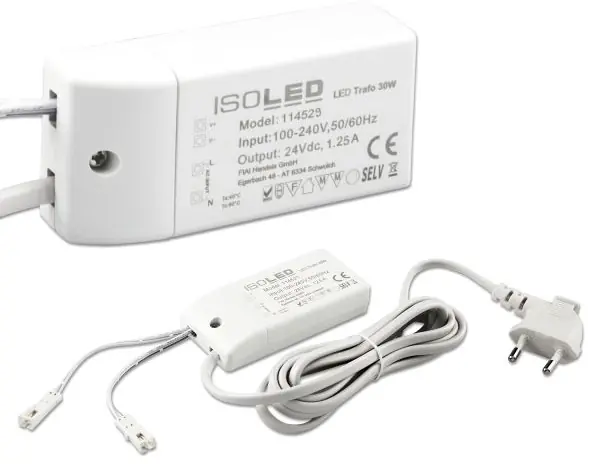 ISOLED LED Trafo MiniAMP 24V/DC, 0-30W, 200cm Kabel mit Flachstecker, sekundär 2 female Buchsen Saisonangebot