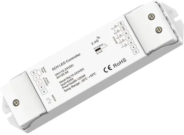 Finale Aktion ISOLED Sys-Pro RGB+CCT Push/Funk Mesh PWM-Controller, 1-5 Kanal, 12-24V DC 5x5A