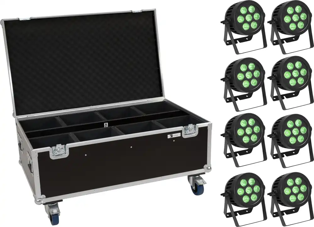 Finale Aktion EUROLITE Set 8x LED IP PAR 7x8W QCL Spot + Case mit Rollen