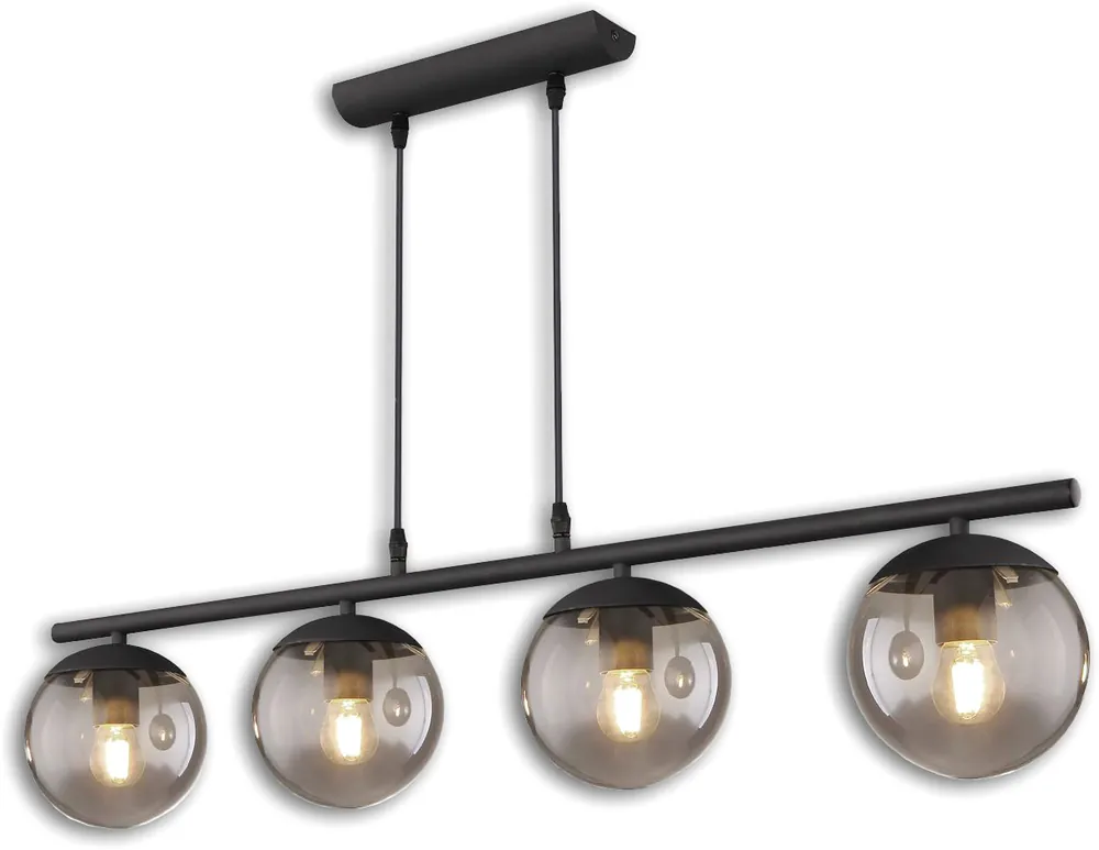 Echt ISOLED Hängeleuchte Metall schwarz, rund, rauchglas, 4xE27 Fassung, exkl. Leuchtmittel