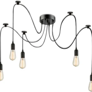 Beliebt ISOLED Hängeleuchte Spider 1 Metall schwarz, 5 Kabel 2m, exkl. 5xE27 Leuchtmittel