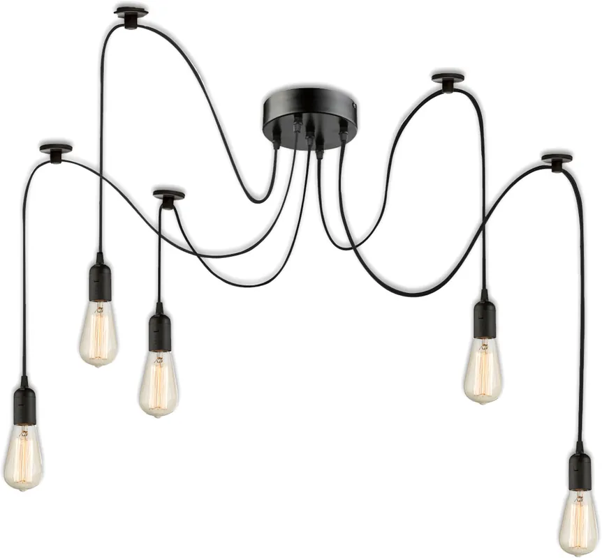 Beliebt ISOLED Hängeleuchte Spider 1 Metall schwarz, 5 Kabel 2m, exkl. 5xE27 Leuchtmittel