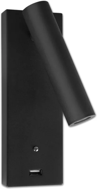 Kostenloser Rückversand ISOLED LED Leseleuchte, 3W, schwarz, mit USB A Ladebuchse, warmweiß, 3 Stufen dimmbar