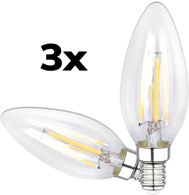 ISOLED E14 LED Kerze, 4W, klar, warmweiß, 3er Pack Mega-Angebot