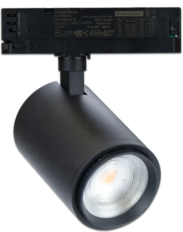 ISOLED 3-PH Schienen-Strahler fokussierbar, 42W, 20°-70°, schwarz matt, 3000K, CRI92 Direktkauf