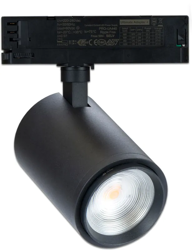Neue Ware ISOLED 3-PH Schienen-Strahler fokussierbar, 34W, 20°-70°, schwarz matt, Fruit 3000K