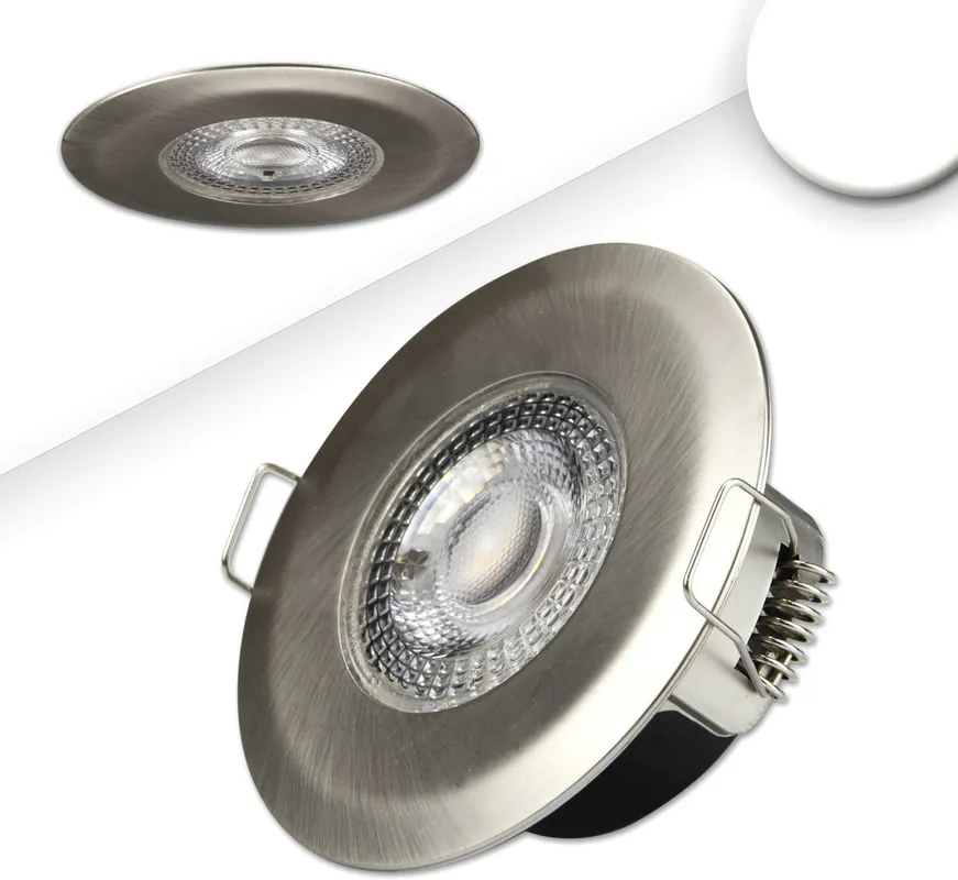 Neue Kollektion ISOLED LED Einbaustrahler PC68 IP44, brushed, 5W, 38°, neutralweiß, 3 Stufen dimmbar