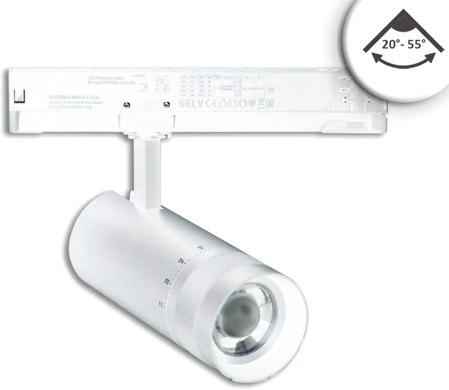 Expressversand ISOLED 3-PH Schienen-Strahler fokussierbar, 24W, 20°-55°, weiß matt, 4000K, dimmbar