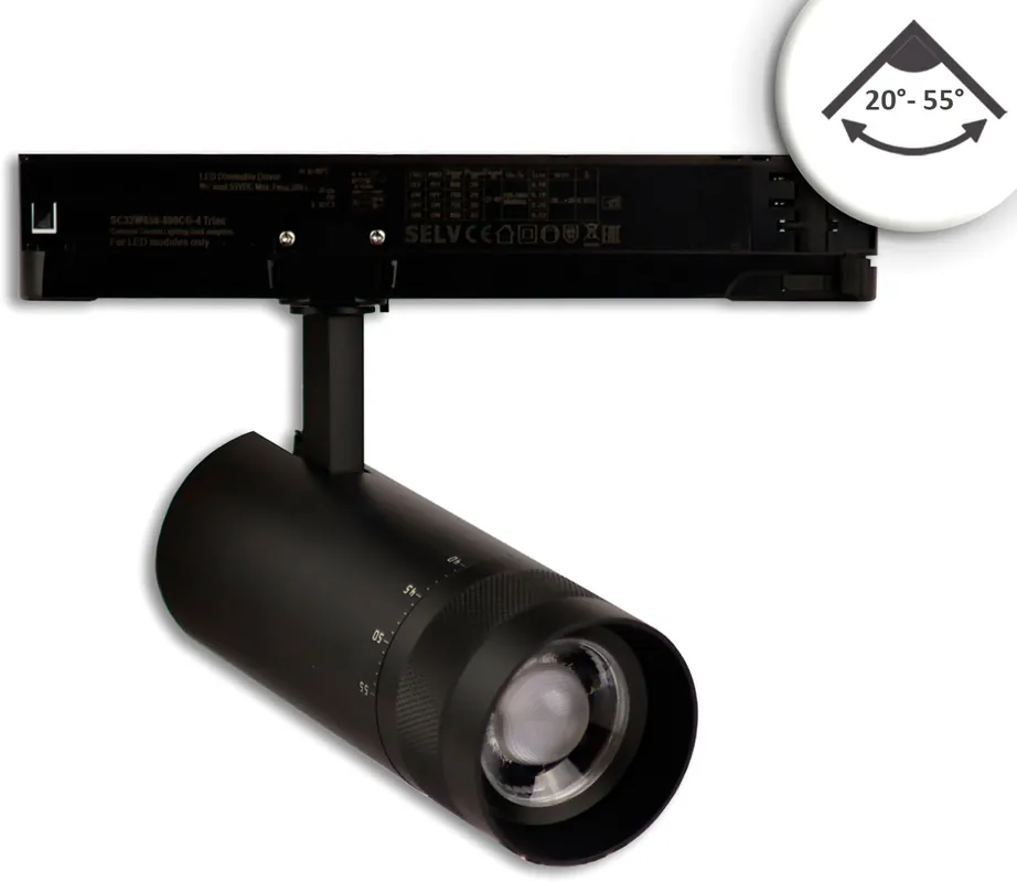 ISOLED 3-PH Schienen-Strahler fokussierbar, 24W, 20°-55°, schwarz matt, 4000K, dimmbar Neu Im Sortiment
