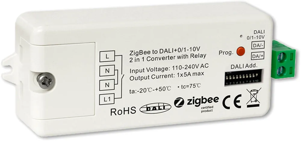 Markenware ISOLED ZIGBEE auf DALI DT6/DT8 oder 0/1-10V Signal Konverter + 5A Schaltrelais, 110-240V AC