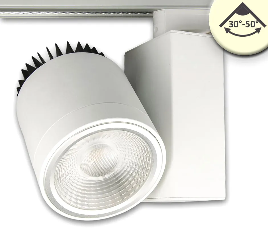 Mega-Angebot ISOLED 3-PH Schienen-Strahler fokussierbar, 36W, 30°-50°, weiß matt, 3000K, CRI92, DALI dimmbar