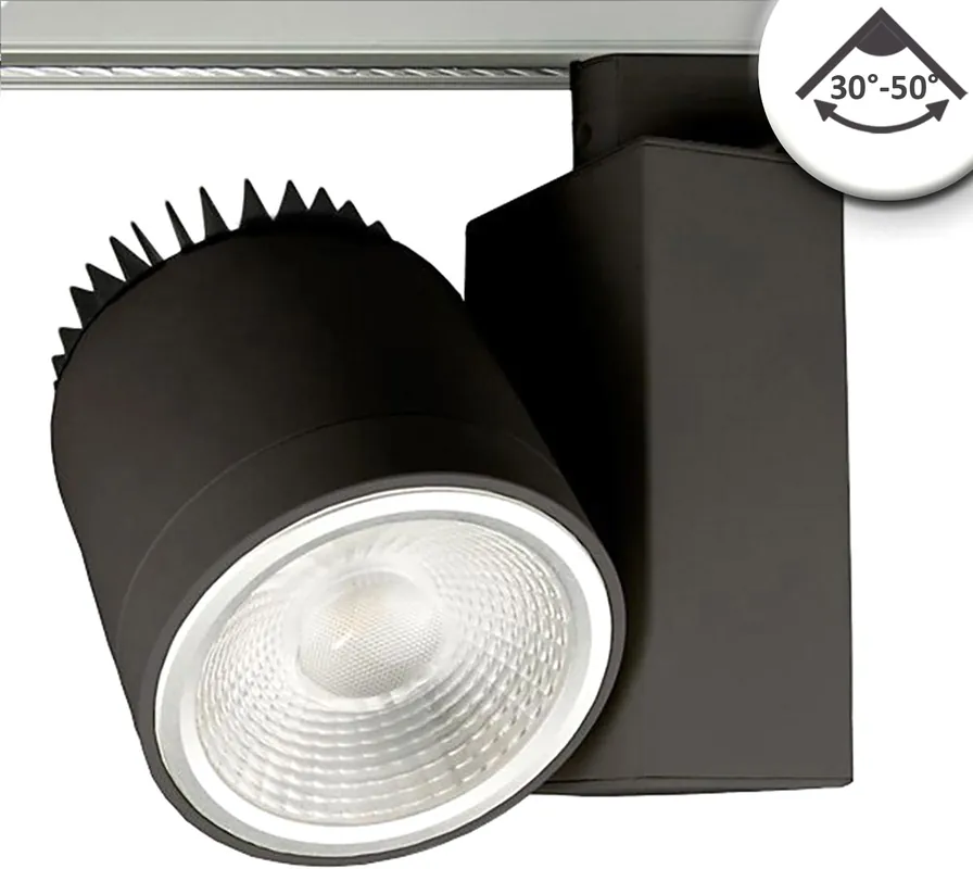 ISOLED 3-PH Schienen-Strahler fokussierbar, 36W, 30°-50°, schwarz matt, 4000K, CRI92, DALI dimmbar Top-Seller