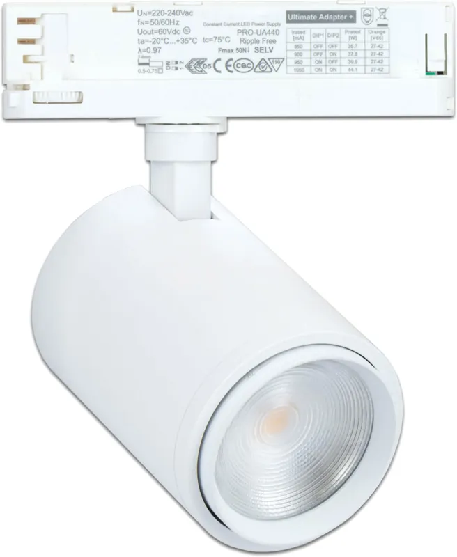 ISOLED 3-PH Schienen-Strahler fokussierbar, 42W, 20°-70°, weiß matt, 4000K, CRI92 Expressversand
