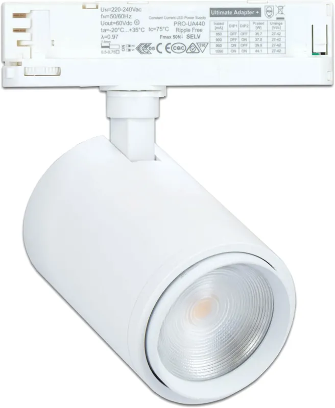 Ausverkauf ISOLED 3-PH Schienen-Strahler fokussierbar, 42W, 20°-70°, weiß matt, 3500K, CRI92