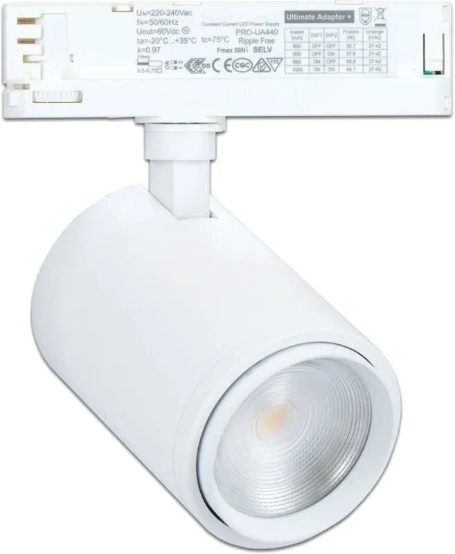 ISOLED 3-PH Schienen-Strahler fokussierbar, 34W, 20°-70°, weiß matt, Meat 1900K Echt