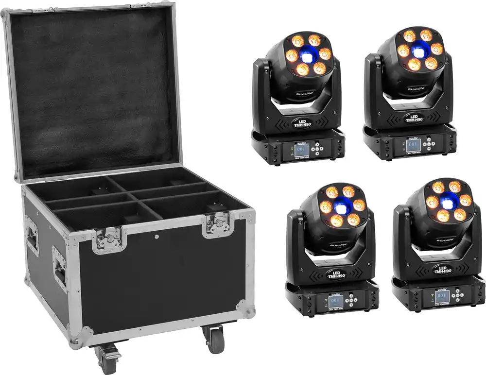 EUROLITE Set 4x LED TMH-H90 + Case mit Rollen Geprüft