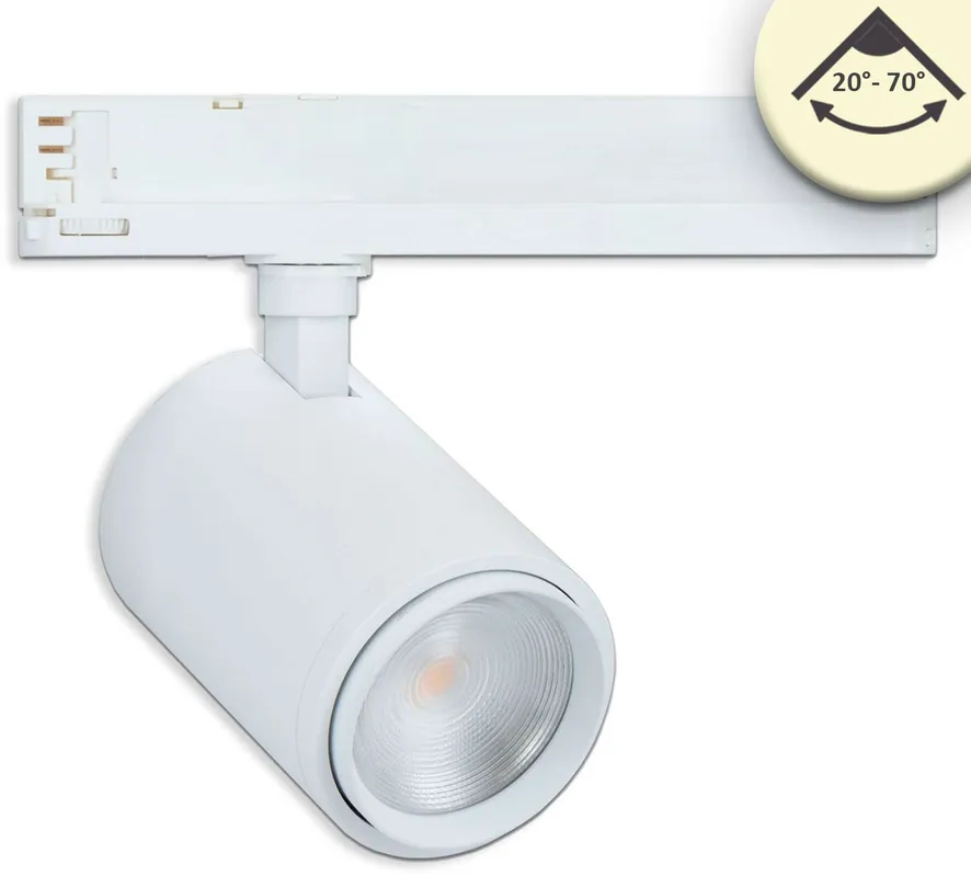 ISOLED 3-Phasen Schienen-Strahler fokussierbar, 42W, 20°-70°, weiß matt, 3000K, CRI92, DALI Knallerangebot