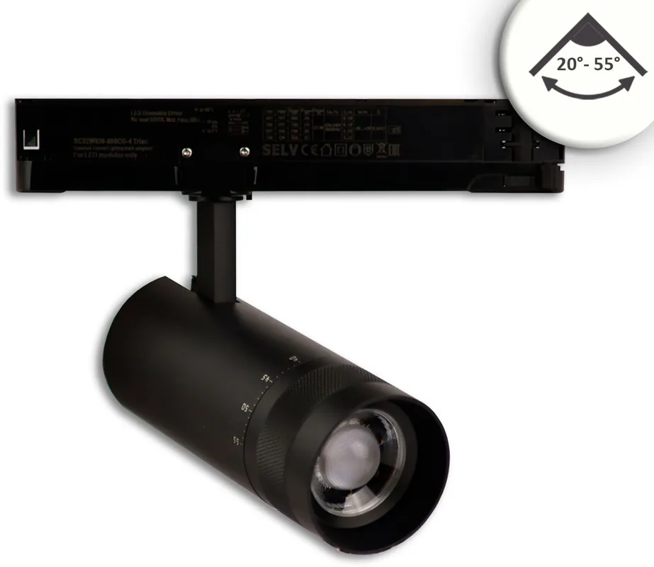 ISOLED 3-Phasen Schienen-Strahler fokussierbar, 24W, 20°-55°, schwarz matt, 4000K, DALI dimmbar Neu