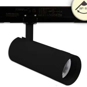 Bestpreis ISOLED 3-Phasen Schienen-Strahler fokussierbar, 24W, 20°-55°, schwarz matt, 2700K, dimmbar