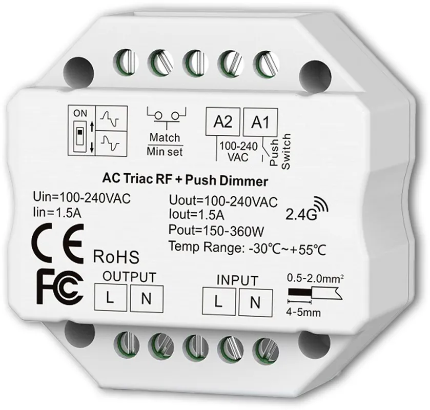 Versand Am Gleichen Tag ISOLED Sys-Pro + Zigbee 3.0 Push/Funk Dimmer, 230V AC, 360 VA, Phasenan-/Abschnitt wählbar