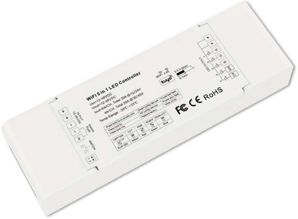 Billig ISOLED Sys-Pro + Zigbee 3.0 Push/Funk 1-5 Kanal Multi-PWM-Dimmer, 12-24V DC 5x6A, 36-48V DC 5x4A