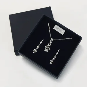 Billig Notenschlüssel Anhänger mit Ohrhänger echt Silber in Geschenkbox