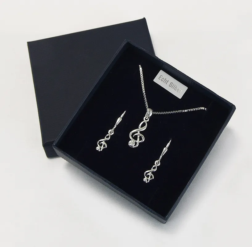 Billig Notenschlüssel Anhänger mit Ohrhänger echt Silber in Geschenkbox