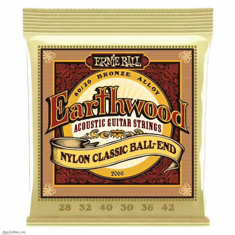 Preisreduziert ERNIE BALL 2069 EARTHWOOD FOLK NYLON 28-42 Klassische Gitarrensaiten