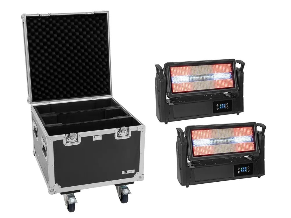 EUROLITE Set 2x LED IP Mega PIX Strobe 714 SWING + Flightcase mit Rollen Preis Gesenkt