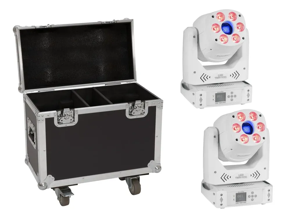 EUROLITE Set 2x LED TMH-H90 Hybrid Moving-Head Spot/Wash COB ws + Case Abverkauf