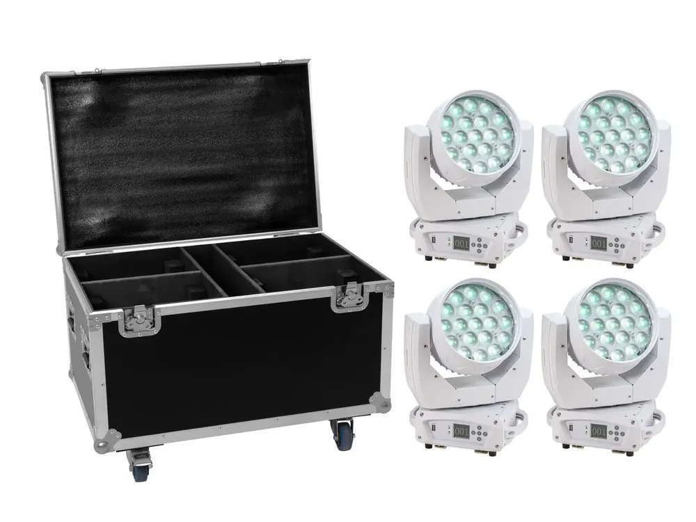EUROLITE Set 4x LED TMH-X4 weiß + Case mit Rollen Neue Ware