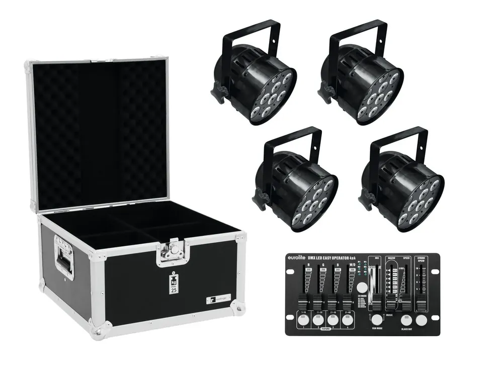 Garantierte Lieferung EUROLITE Set 4x LED PAR-56 QCL sw + Case + Controller