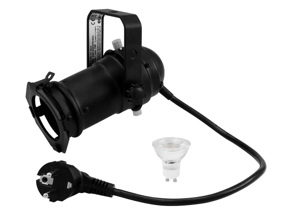 EUROLITE Set PAR-16 Spot GU-10 schwarz + GU-10 230V LED SMD 7W 6400K Neue Ware