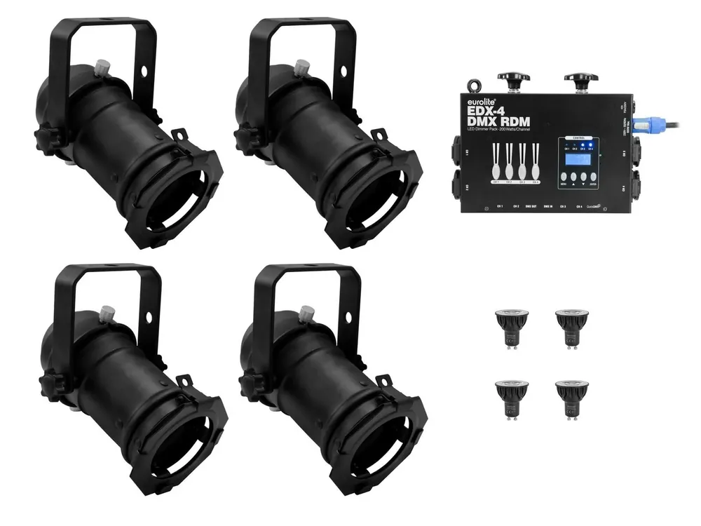 EUROLITE Set 4x PAR-16 Spot sw dim2warm + EDX-4 DMX RDM LED-Dimmerpack Angebot