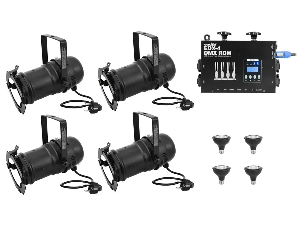 EUROLITE Set 4x PAR-30 Spot sw dim2warm + EDX-4 DMX RDM LED-Dimmerpack Neu