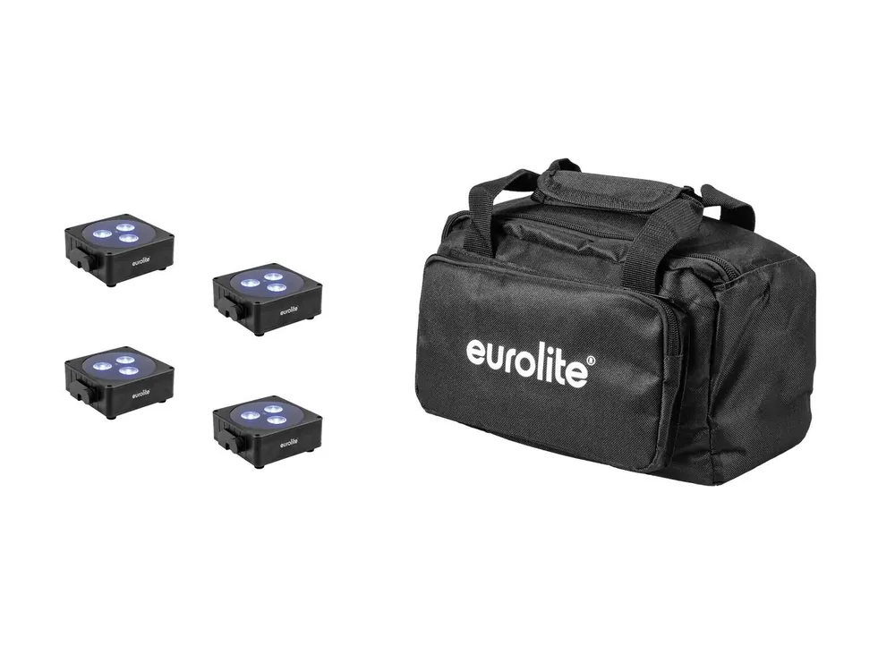 EUROLITE Set 4x AKKU Flat Light 3 sw + Soft-Bag Nur Heute