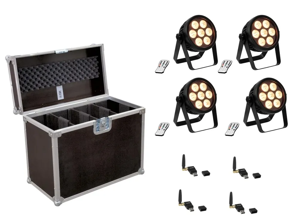 Online Kaufen EUROLITE Set 4x LED 4C-7 Silent Slim Spot + USB QuickDMX + Case